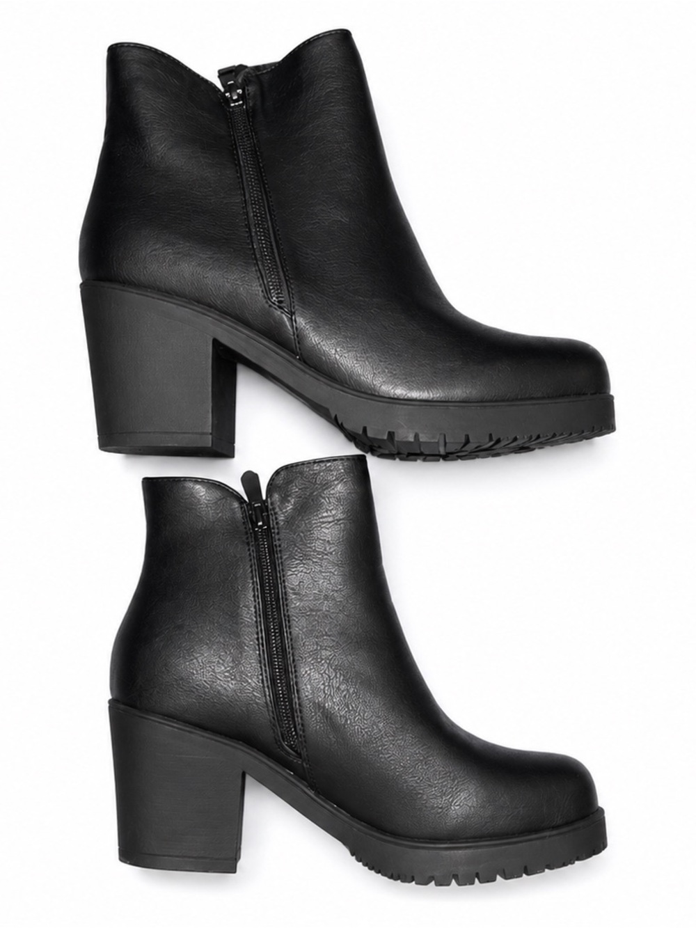 Dream Pairs Black Faux Leather Block Heel Ankle Booties